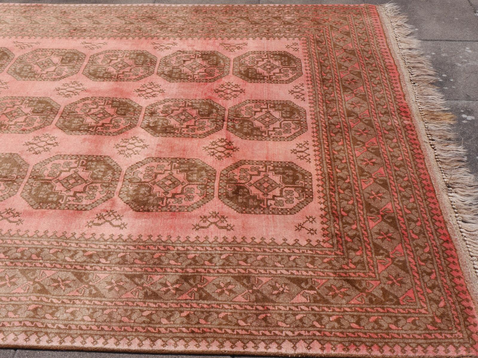 20th Century Pink Rug Ersari Tribal Turkoman Hand Knotted Semi Antique Carpet