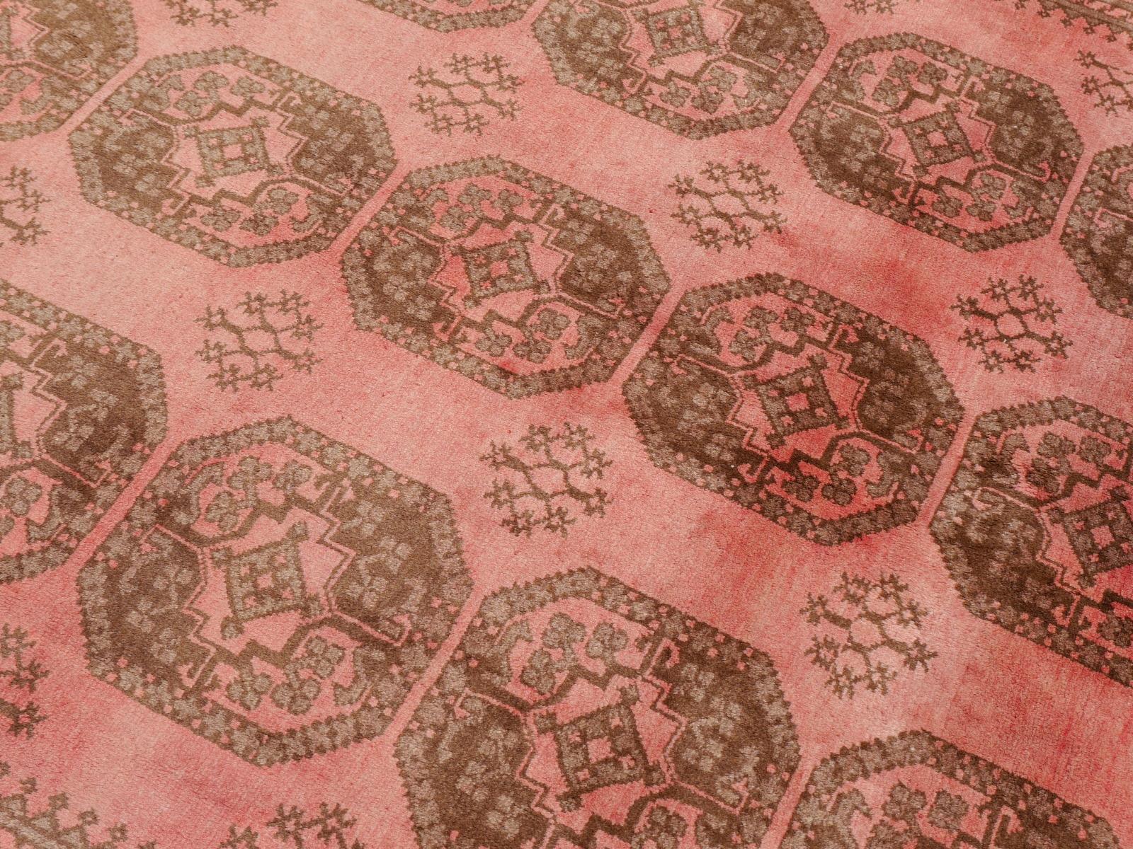 Wool Pink Rug Ersari Tribal Turkoman Hand Knotted Semi Antique Carpet