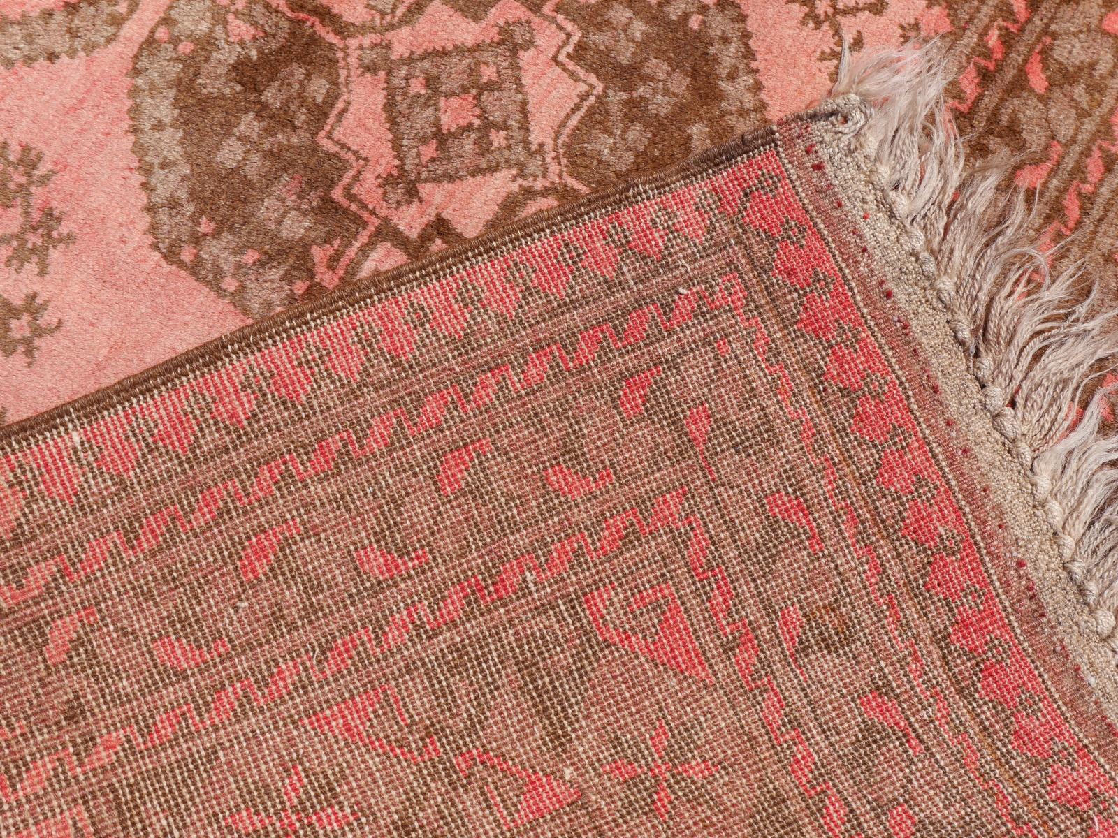 Pink Rug Ersari Tribal Turkoman Hand Knotted Semi Antique Carpet 1