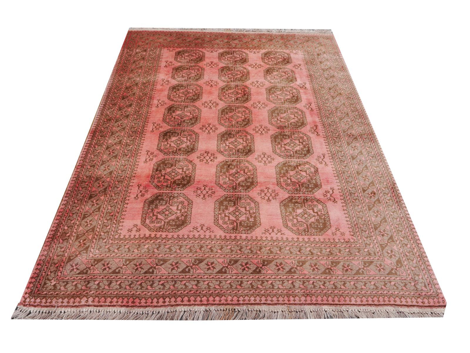 Pink Rug Ersari Tribal Turkoman Hand Knotted Semi Antique Carpet 2