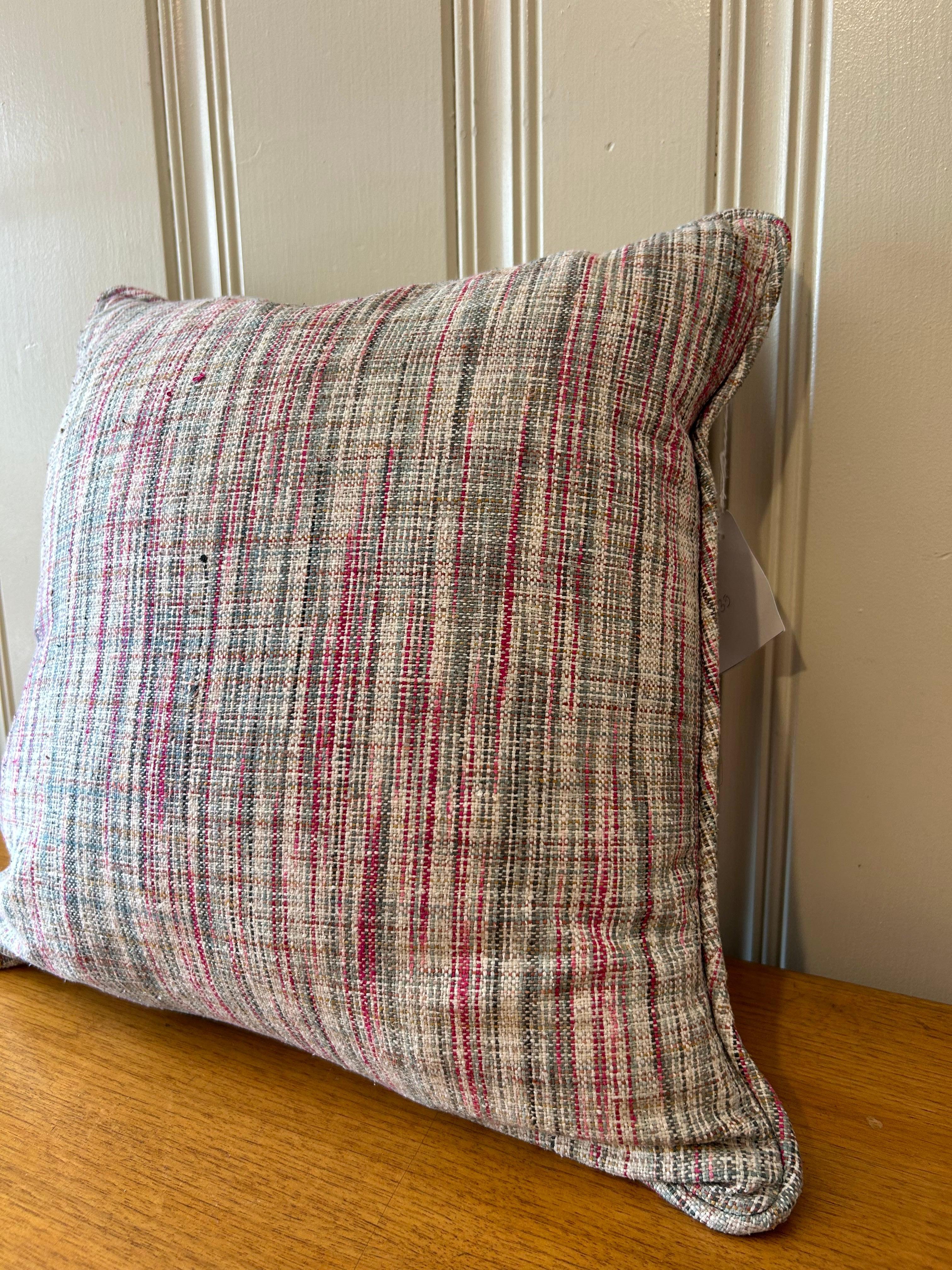 Mid-Century Modern Pink, Sage, and Blue Tweed Pillow, Single For Sale