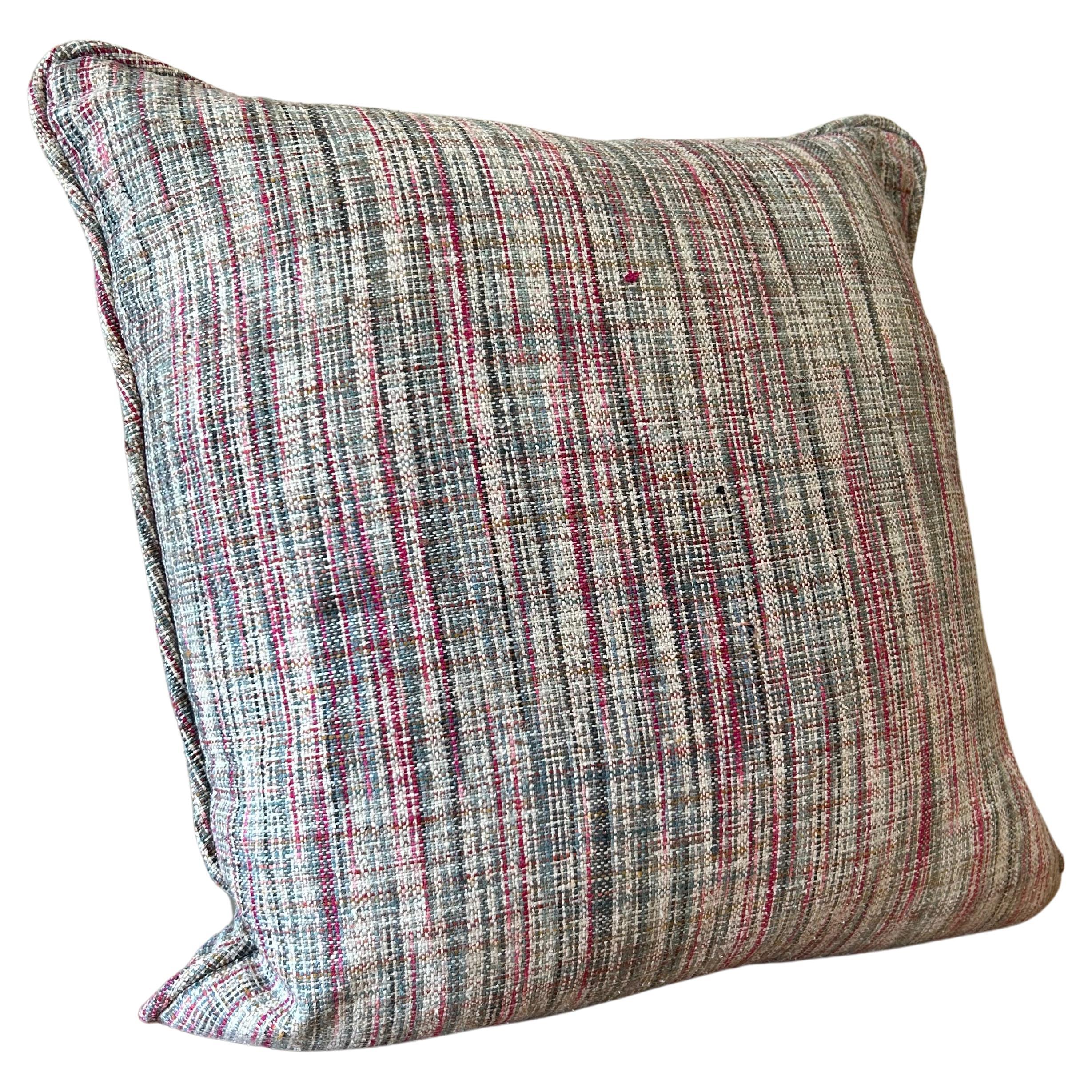 Pink, Sage, and Blue Tweed Pillow, Single For Sale