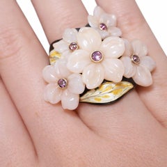 Pink Sakura Ring by Konforti Jewelry, 14K Pink Gold, Pink Opal Flowers