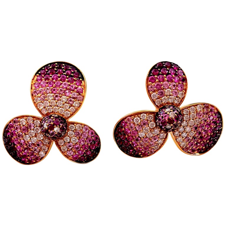 Boucles D'oreilles En Or 18 Carats Jaune Et Blanc Avec Rubis - Style Clou