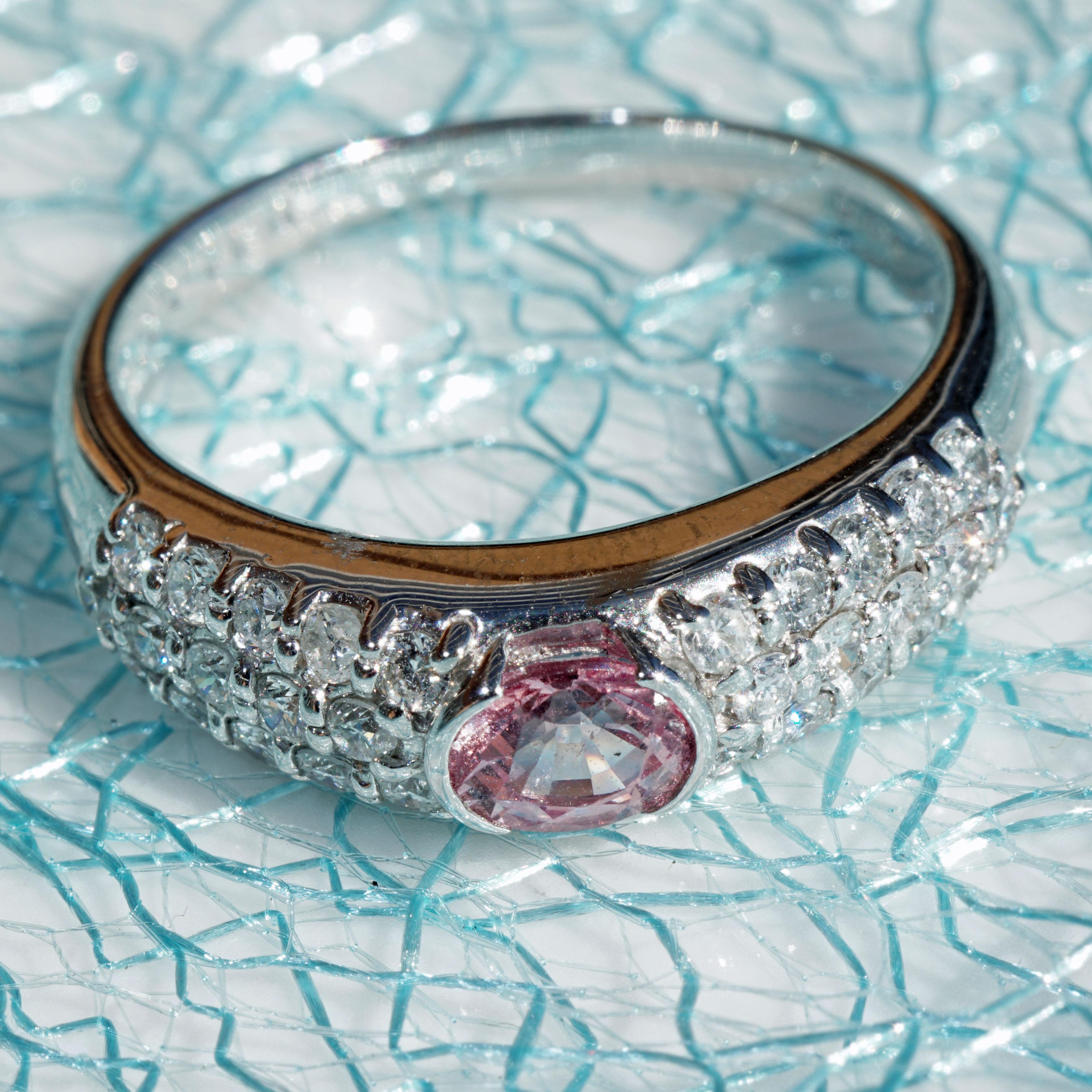 Rosa Saphir Brillant Ring 900 Platin 0,50 ct TW/SI Heißes Rosa großer Brilliante (Brillantschliff) im Angebot