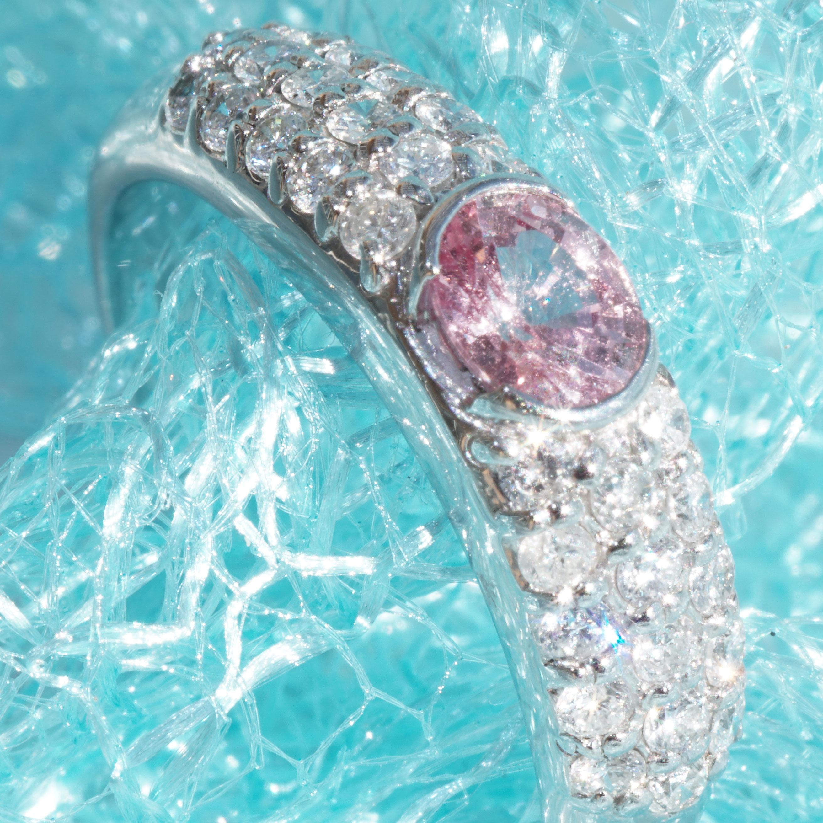 Rosa Saphir Brillant Ring 900 Platin 0,50 ct TW/SI Heißes Rosa großer Brilliante im Zustand „Neu“ im Angebot in Viena, Viena