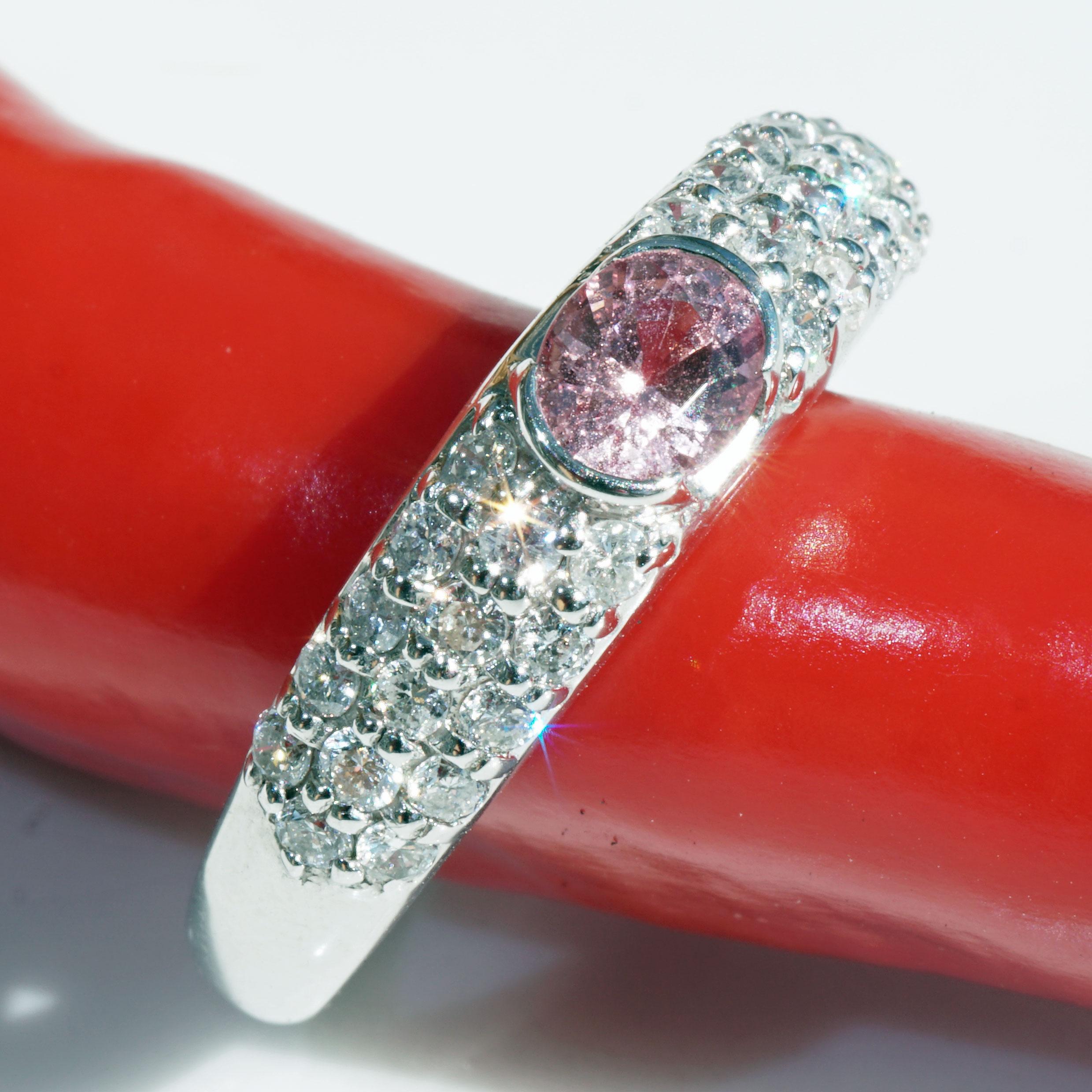 Rosa Saphir Brillant Ring 900 Platin 0,50 ct TW/SI Heißes Rosa großer Brilliante im Angebot 2