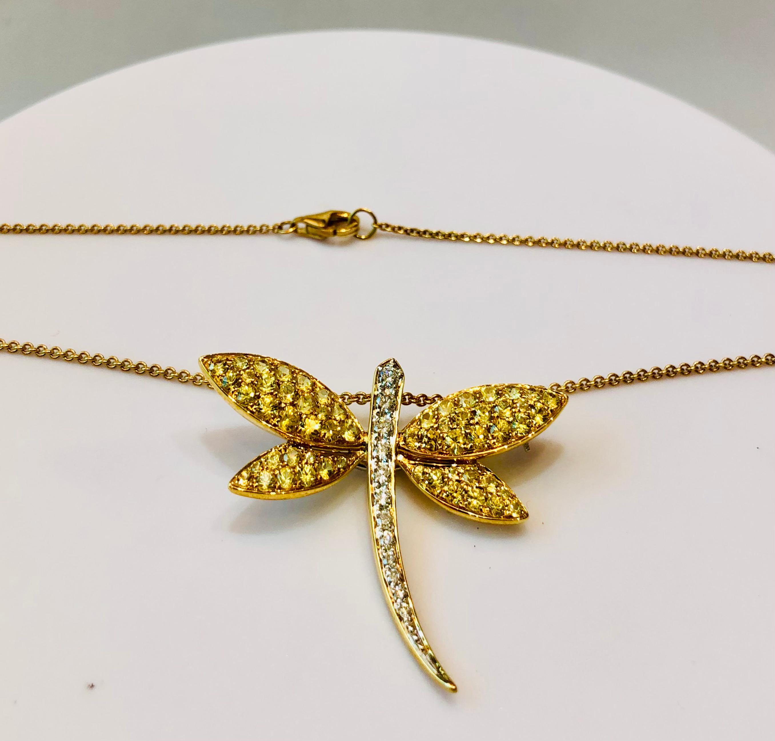 Pink Saphires and Diamonds Dragonfly Pendant Brooche and Necklace In New Condition For Sale In Bilbao, ES