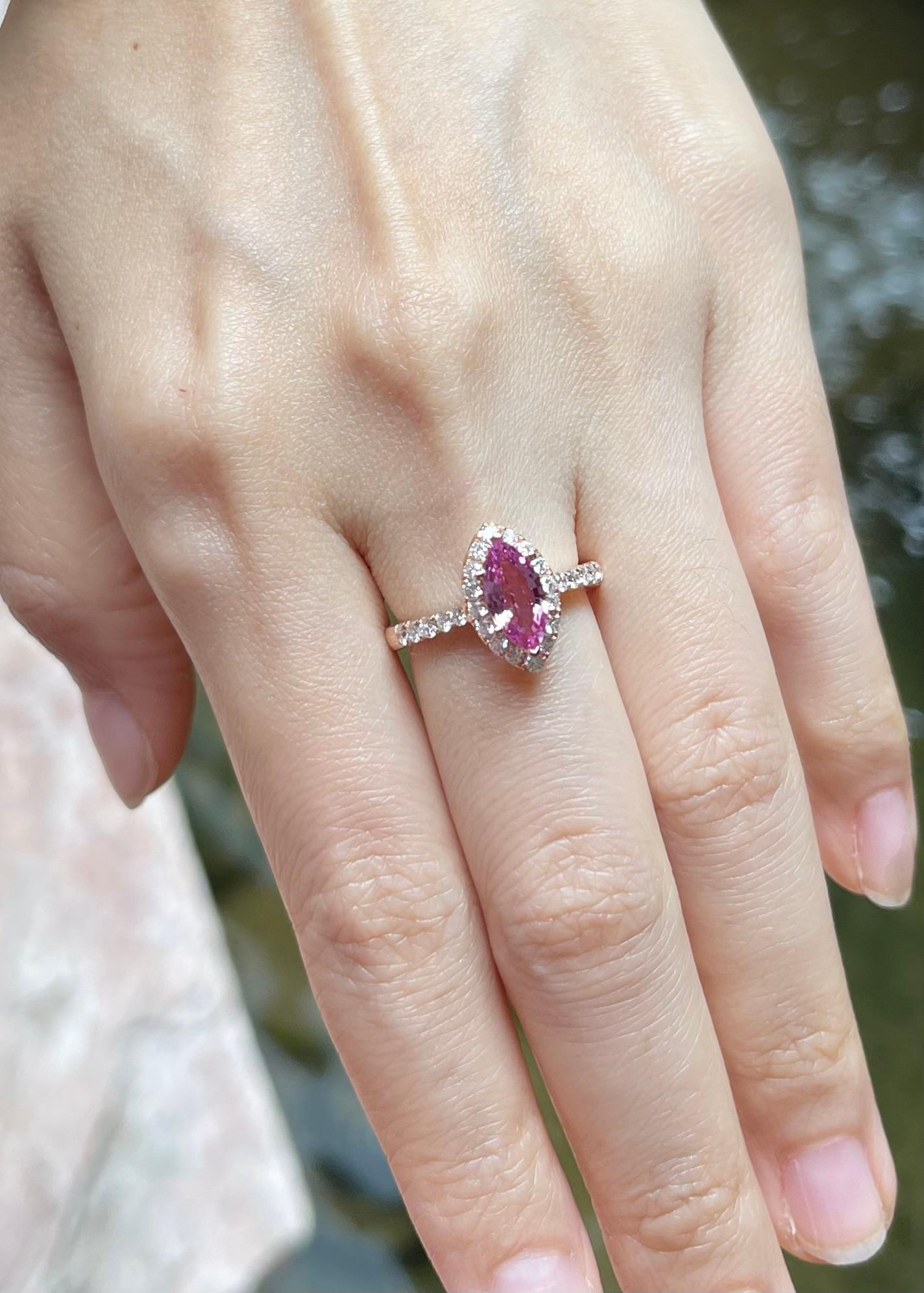 Rosa Saphir 0,95 Karat mit Diamant 0,47 Karat Ring in 18K Rose Gold Setti gesetzt (Marquiseschliff) im Angebot