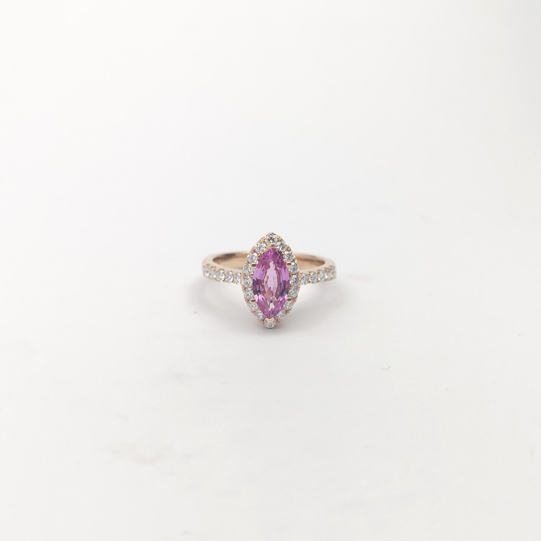 Rosa Saphir 0,95 Karat mit Diamant 0,47 Karat Ring in 18K Rose Gold Setti gesetzt im Angebot 2