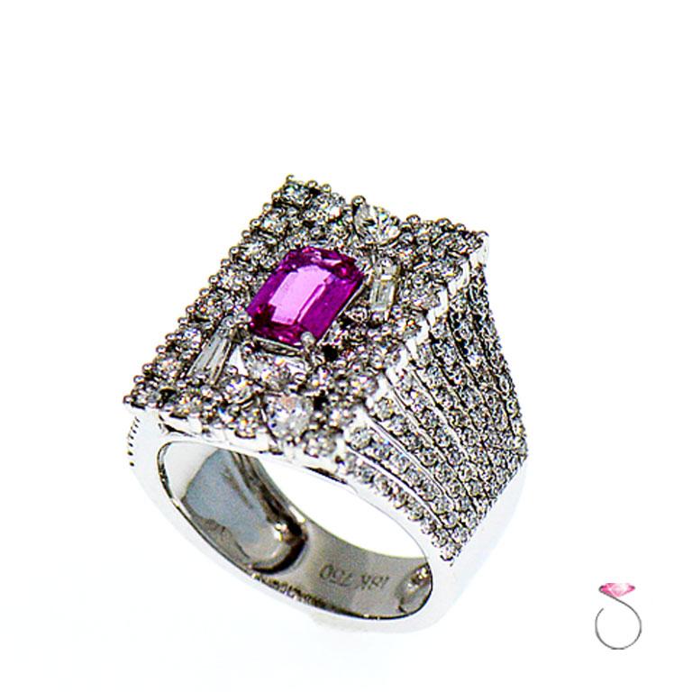 Women's Pink Sapphire 1.00 Carat and Diamond 4.75 Carat Cocktail Ring, 18 Karat Gold For Sale
