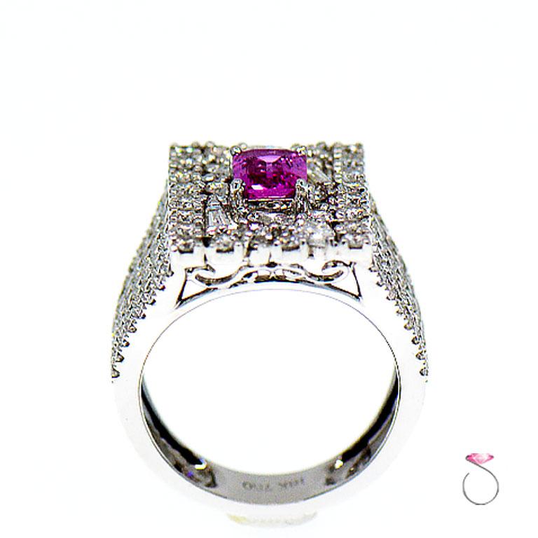 Pink Sapphire 1.00 Carat and Diamond 4.75 Carat Cocktail Ring, 18 Karat Gold For Sale 2