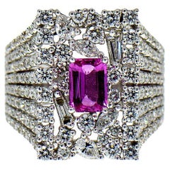 Bague cocktail en or 18 carats avec saphir rose de 1,00 carat et diamants de 4,75 carats