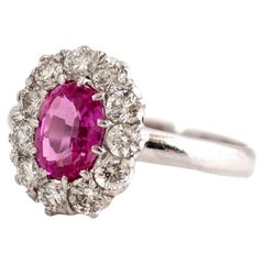 Pink Sapphire 1.1 Carat Diamond Halo 18 Carat White Gold Ring
