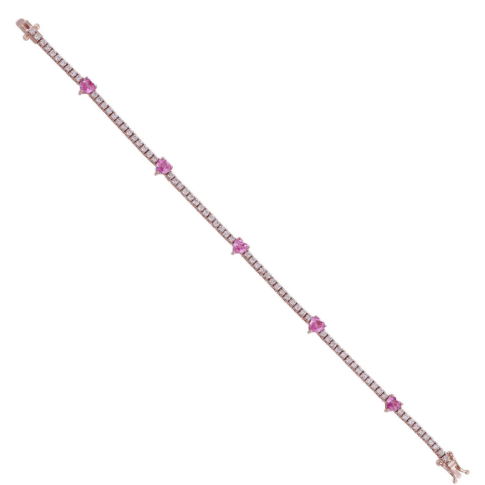 Cast from 14-karat gold, this beautiful bracelet is set with 1.77 carats Pink Sapphire and 1.40 carats of sparkling diamonds.  See other matching pieces.

FOLLOW MEGHNA JEWELS storefront to view the latest collection & exclusive pieces. Meghna