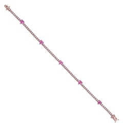 Bracelet tennis en or 14 carats avec saphir rose et diamant en forme de cœur