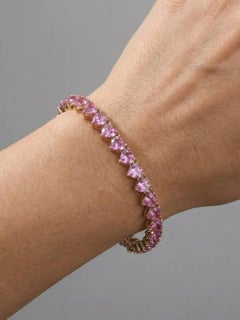 Pink Sapphire 14K (Custom) Yellow Gold Heart-Shaped Tennis Bracelet