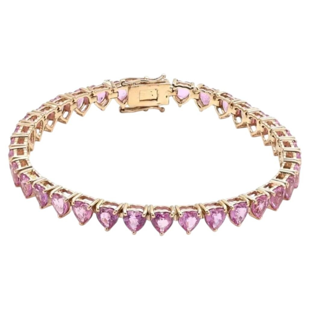 14.66ct Pink Sapphire 14K Yellow Gold Heart-Shaped Tennis Bracelet