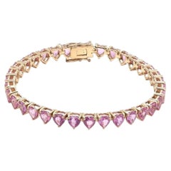 Pink Sapphire 14K (Custom) Yellow Gold Heart-Shaped Tennis Bracelet
