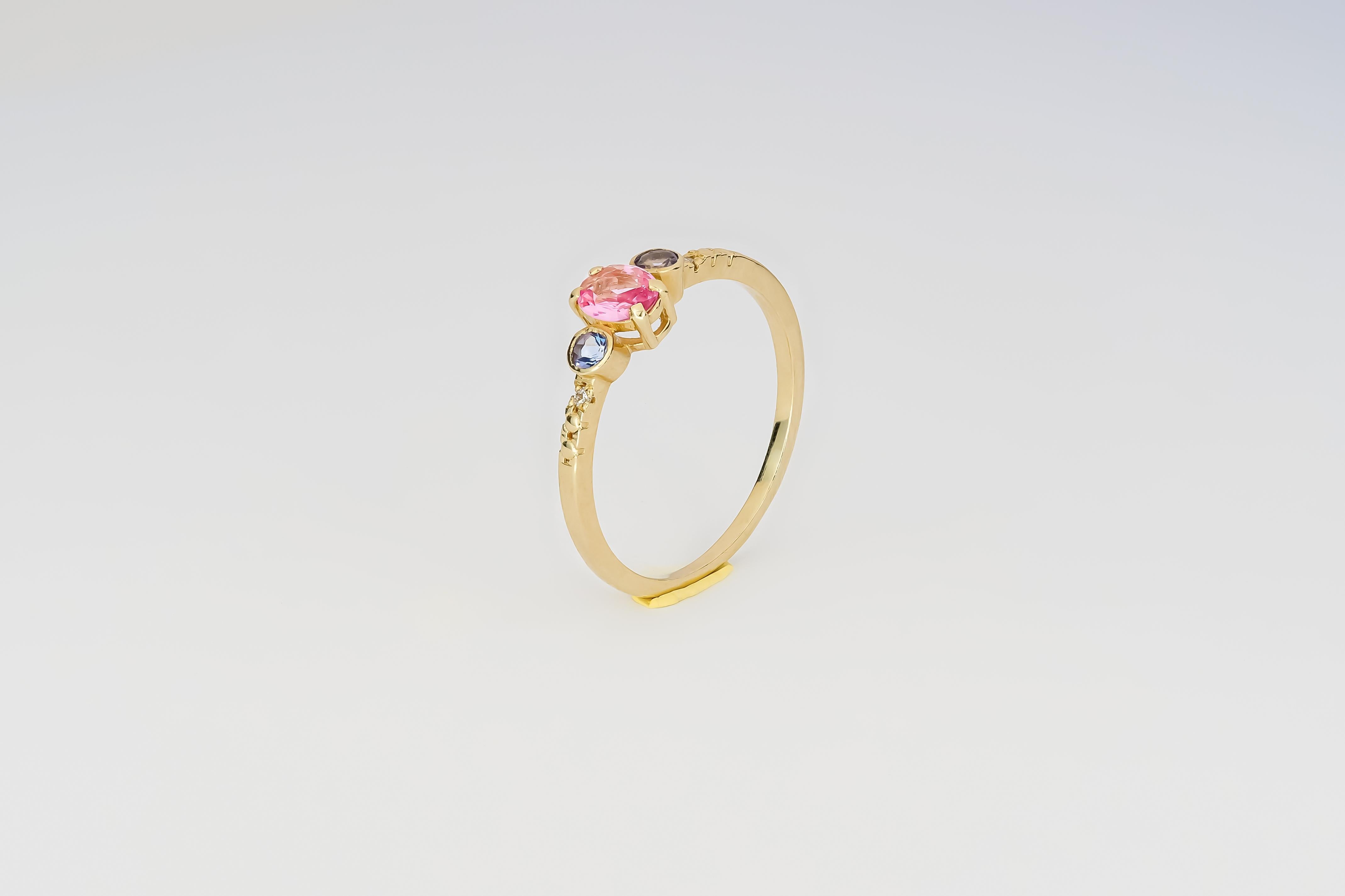 Ring aus 14k Gold mit rosa Saphir.  im Angebot 4