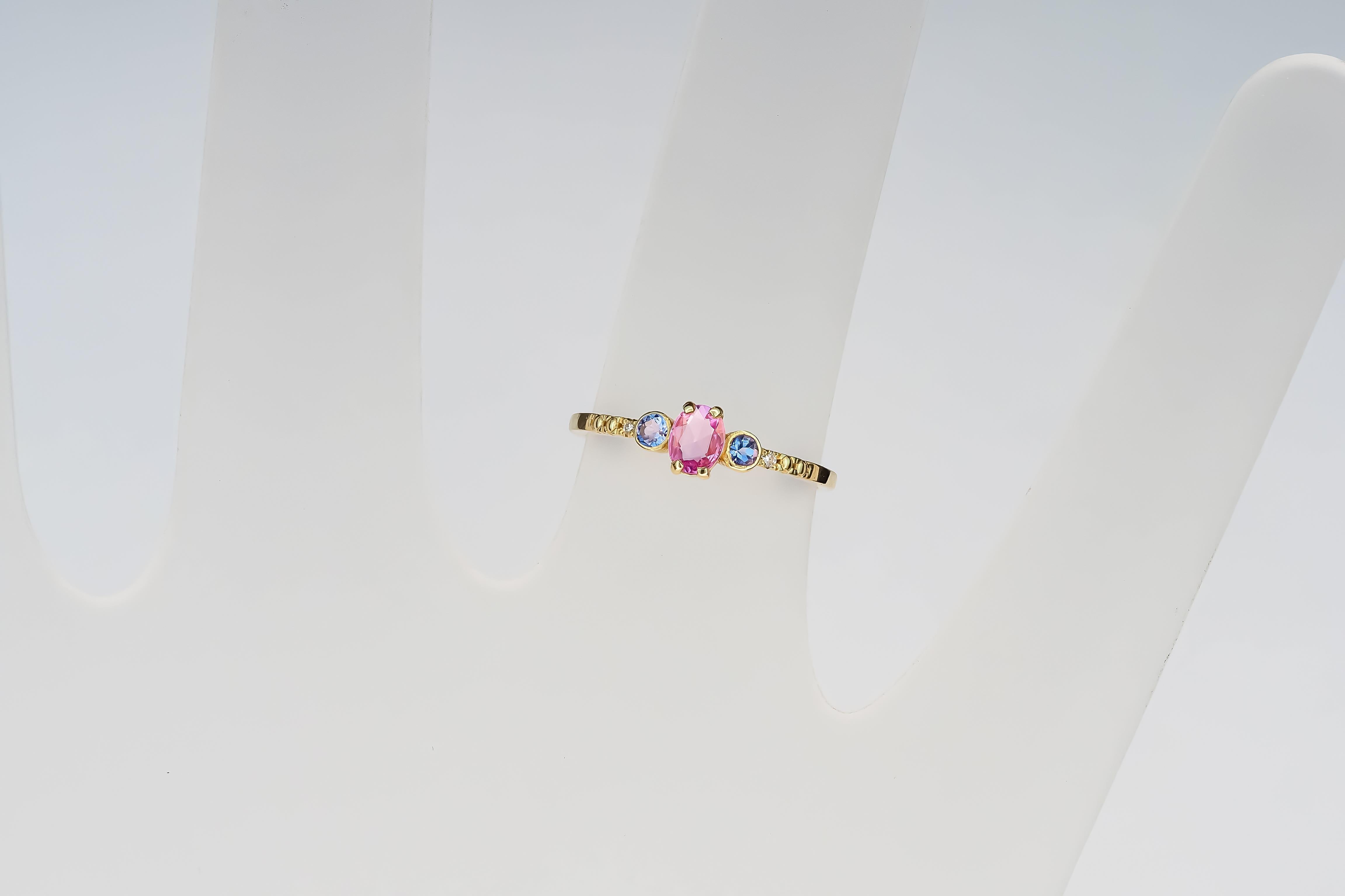 Ring aus 14k Gold mit rosa Saphir.  im Angebot 5