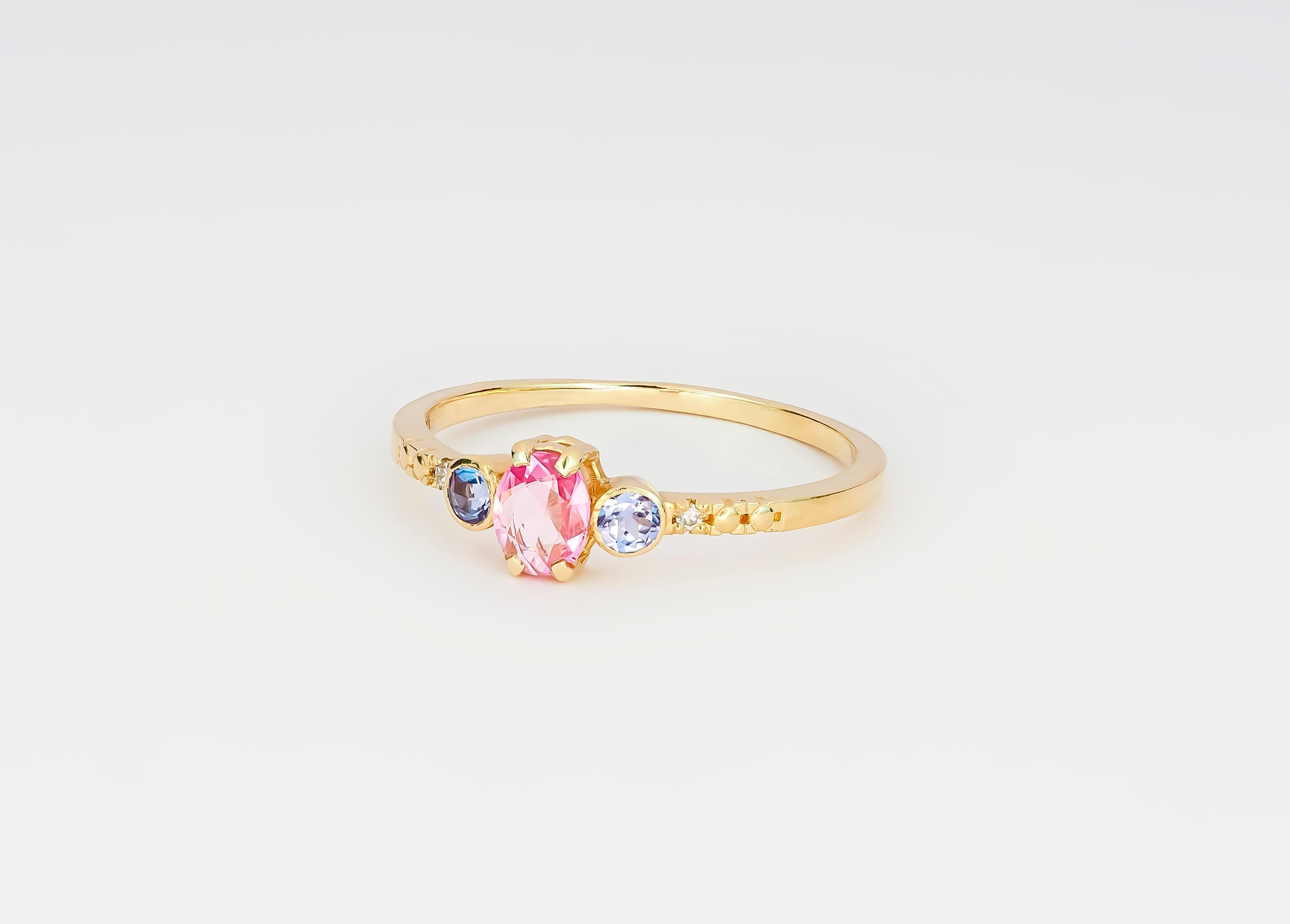 Pink sapphire 14k gold ring.  For Sale 1