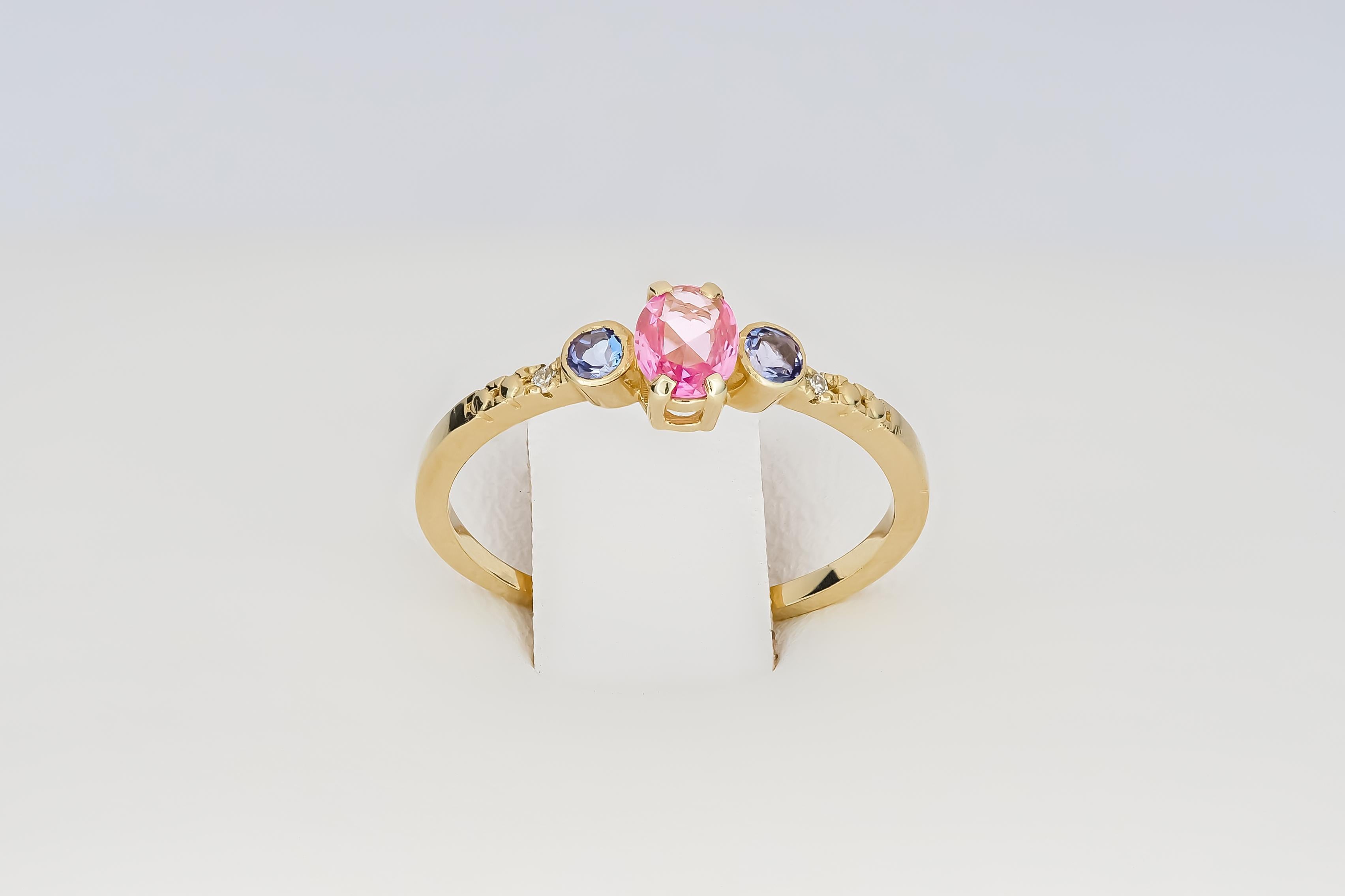 Ring aus 14k Gold mit rosa Saphir.  im Angebot 2