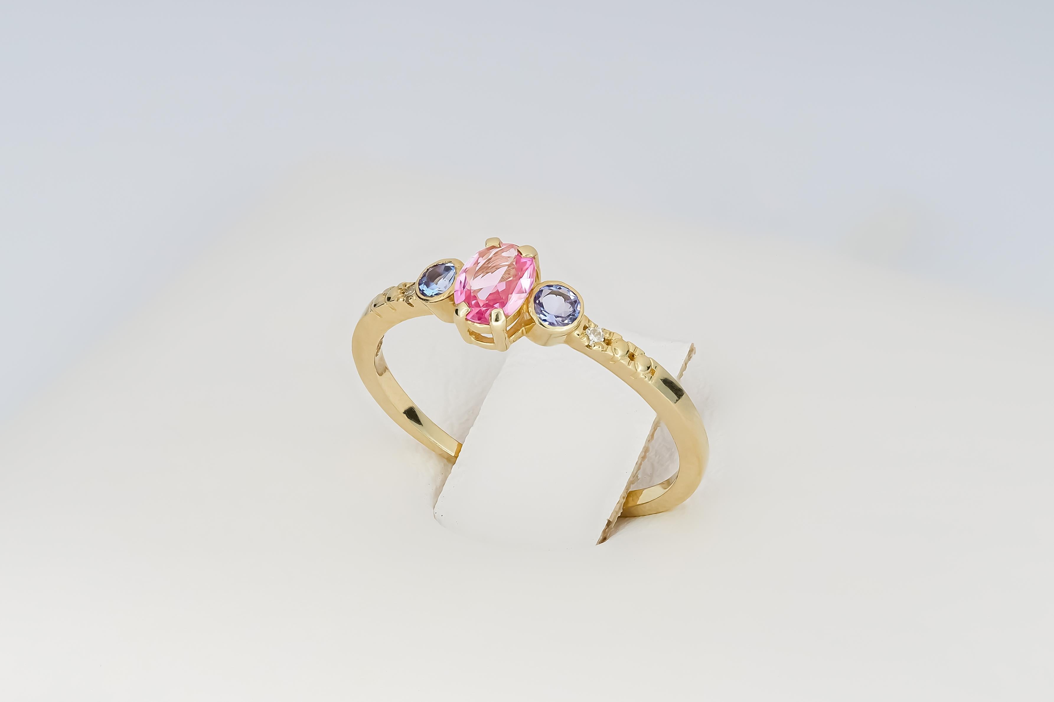 Ring aus 14k Gold mit rosa Saphir.  im Angebot 3