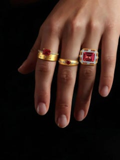 Pink Sapphire 14K (or 18k upon request) Yellow Gold Tourmaline Diamond Halo Ring