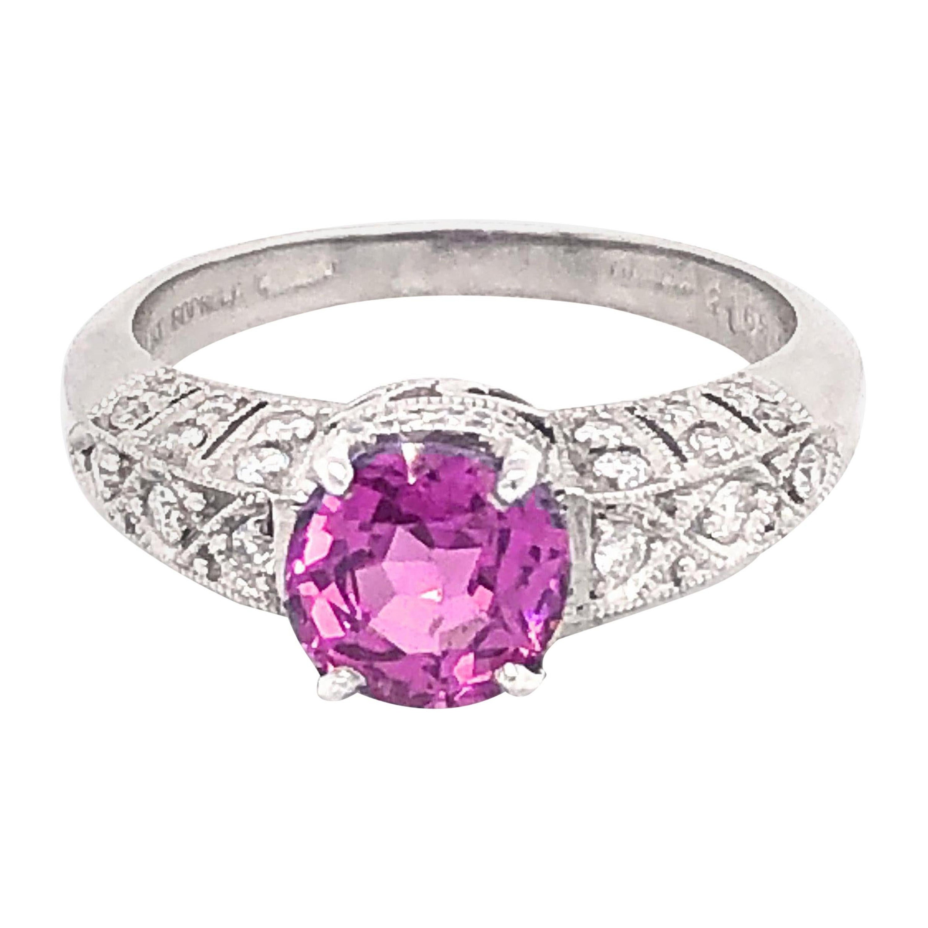 Pink Sapphire 1.57 Carats and Diamond Platinum Ring, Circa 2009 For Sale