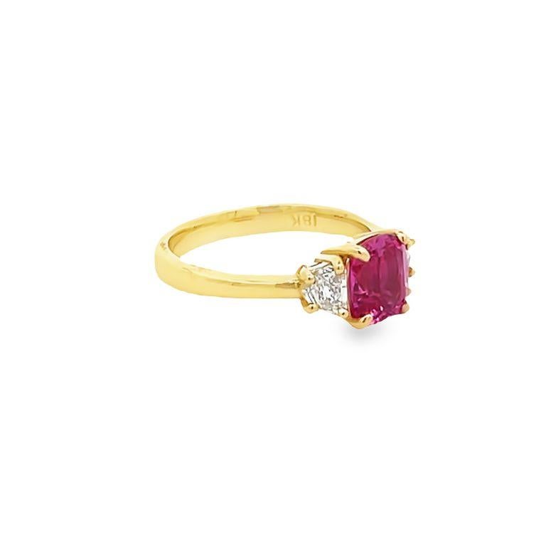 Pink Sapphire 1.74 CT GIA No Heat & Cadillac Diamonds 0.39CT in 18K Yellow Ring In New Condition For Sale In New York, NY