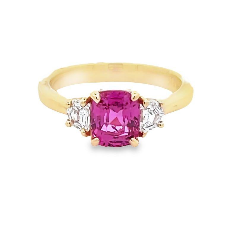 Women's Pink Sapphire 1.74 CT GIA No Heat & Cadillac Diamonds 0.39CT in 18K Yellow Ring For Sale