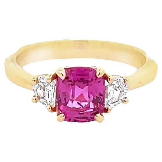 Pink Sapphire 1.74 CT GIA No Heat & Cadillac Diamonds 0.39CT in 18K Yellow Ring For Sale