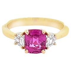 Pink Sapphire 1.74 CT GIA No Heat & Cadillac Diamonds 0.39CT in 18K Yellow Ring