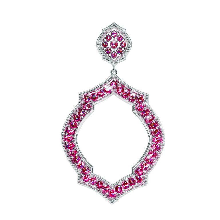 Contemporary Pink Sapphire 18 Karat White Gold Mauresque Drop Earrings Natalie Barney For Sale