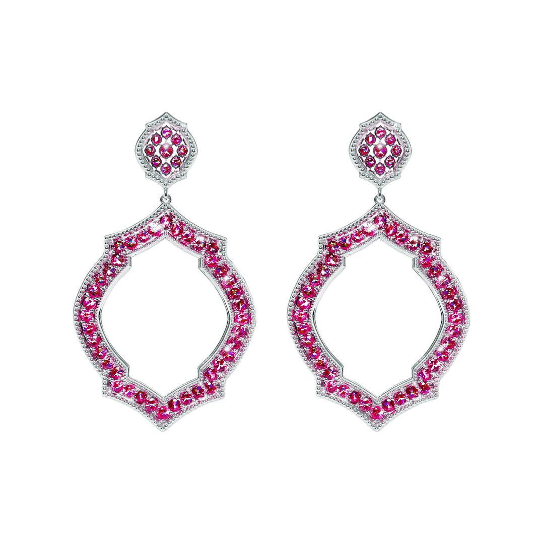 Pink Sapphire 18 Karat White Gold Mauresque Drop Earrings Natalie Barney For Sale