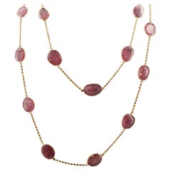 Pink Sapphire 18 Karat Yellow Gold "By The Yard" Link Necklace 36 Inches