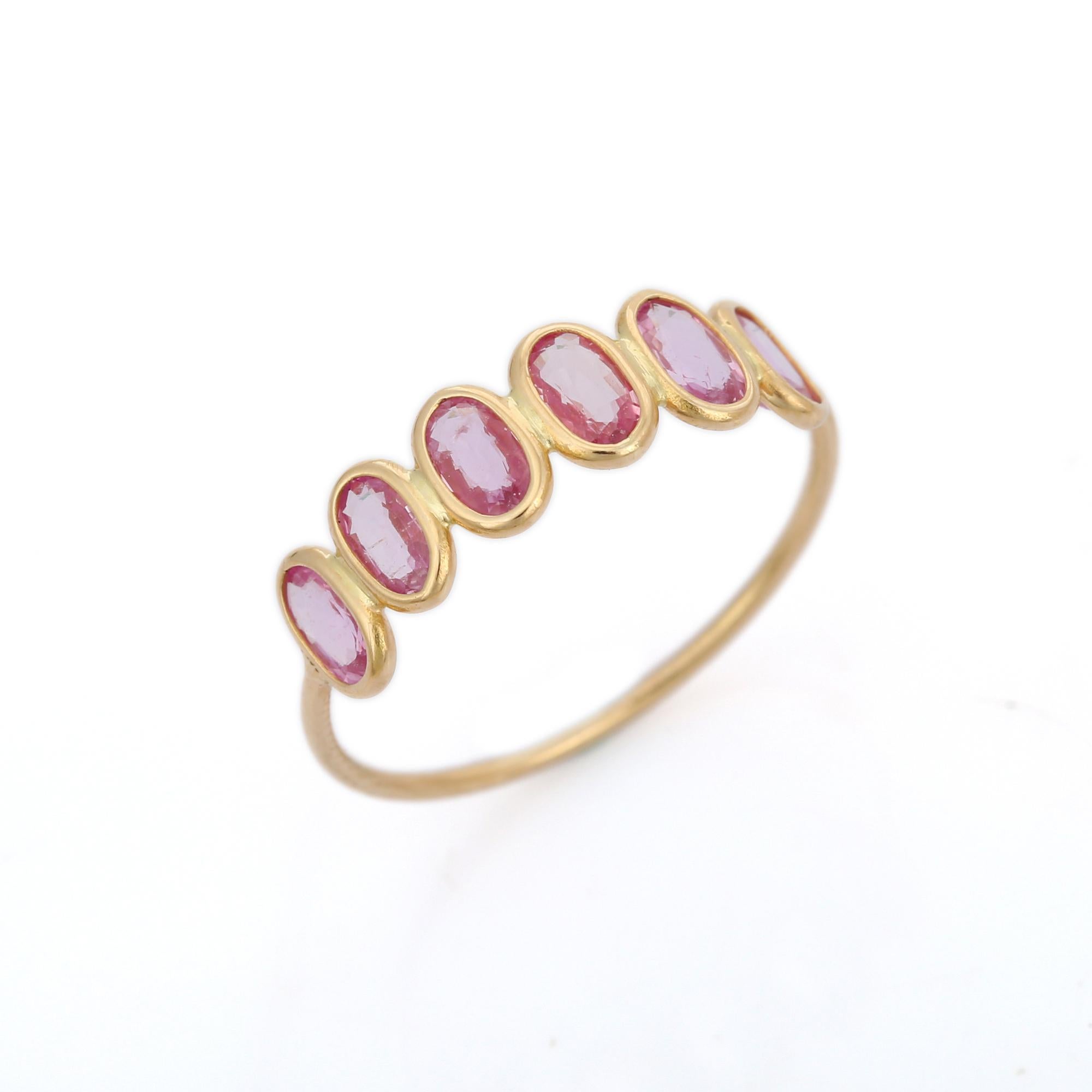 For Sale:  Pink Sapphire 18K Yellow Gold Half Eternity Band 7