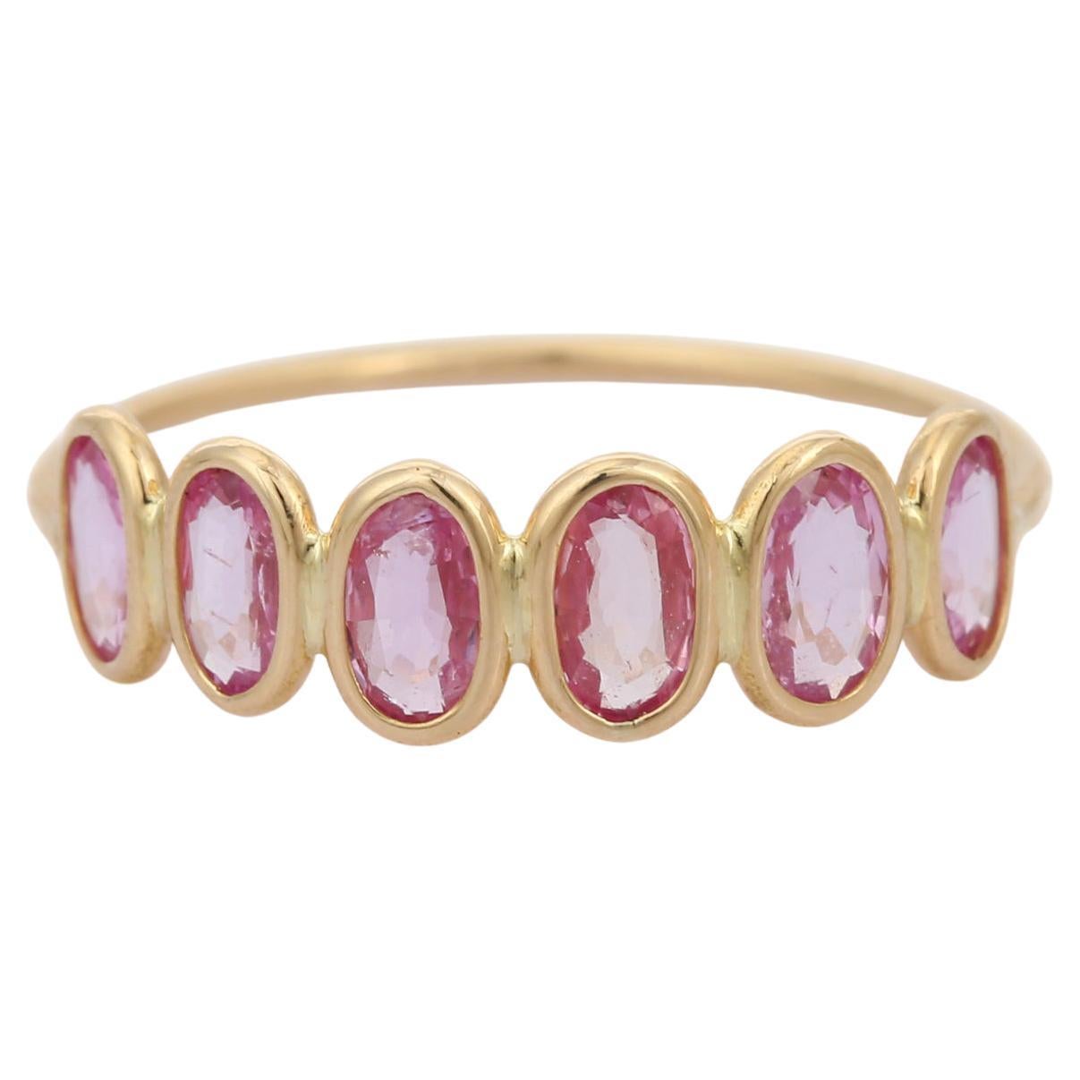 For Sale:  Pink Sapphire 18K Yellow Gold Half Eternity Band