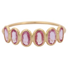 Antique Pink Sapphire 18K Yellow Gold Half Eternity Band