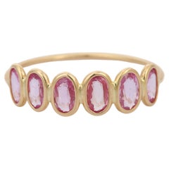 Vintage Pink Sapphire 18K Yellow Gold Half Eternity Band