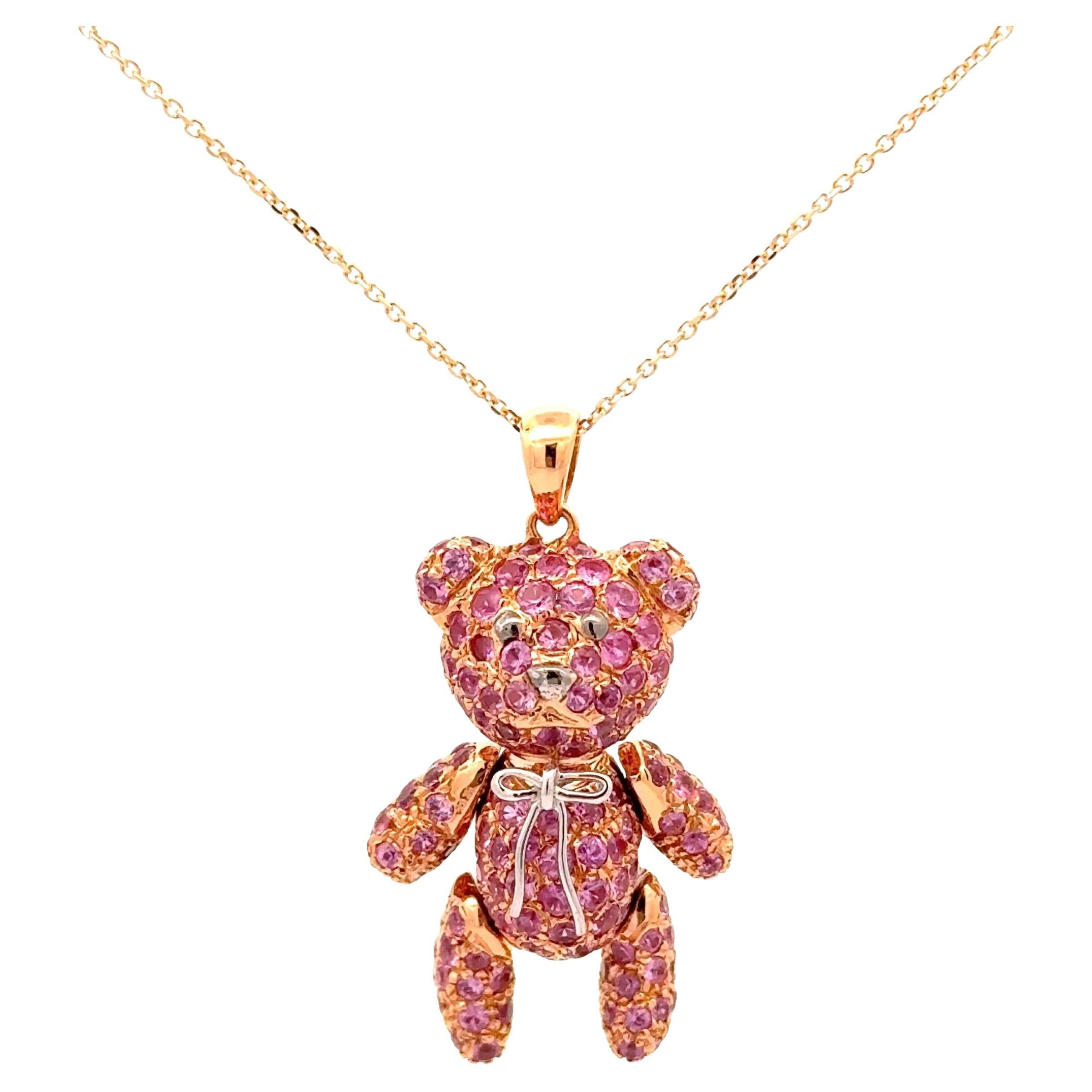 Zafiro rosa Cadena colgante Osito de oro amarillo de 18k