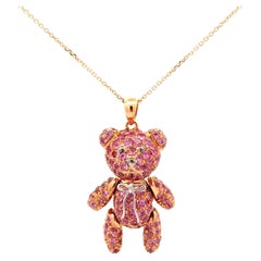 Saphir rose Chaîne pendentif ourson en or jaune 18k