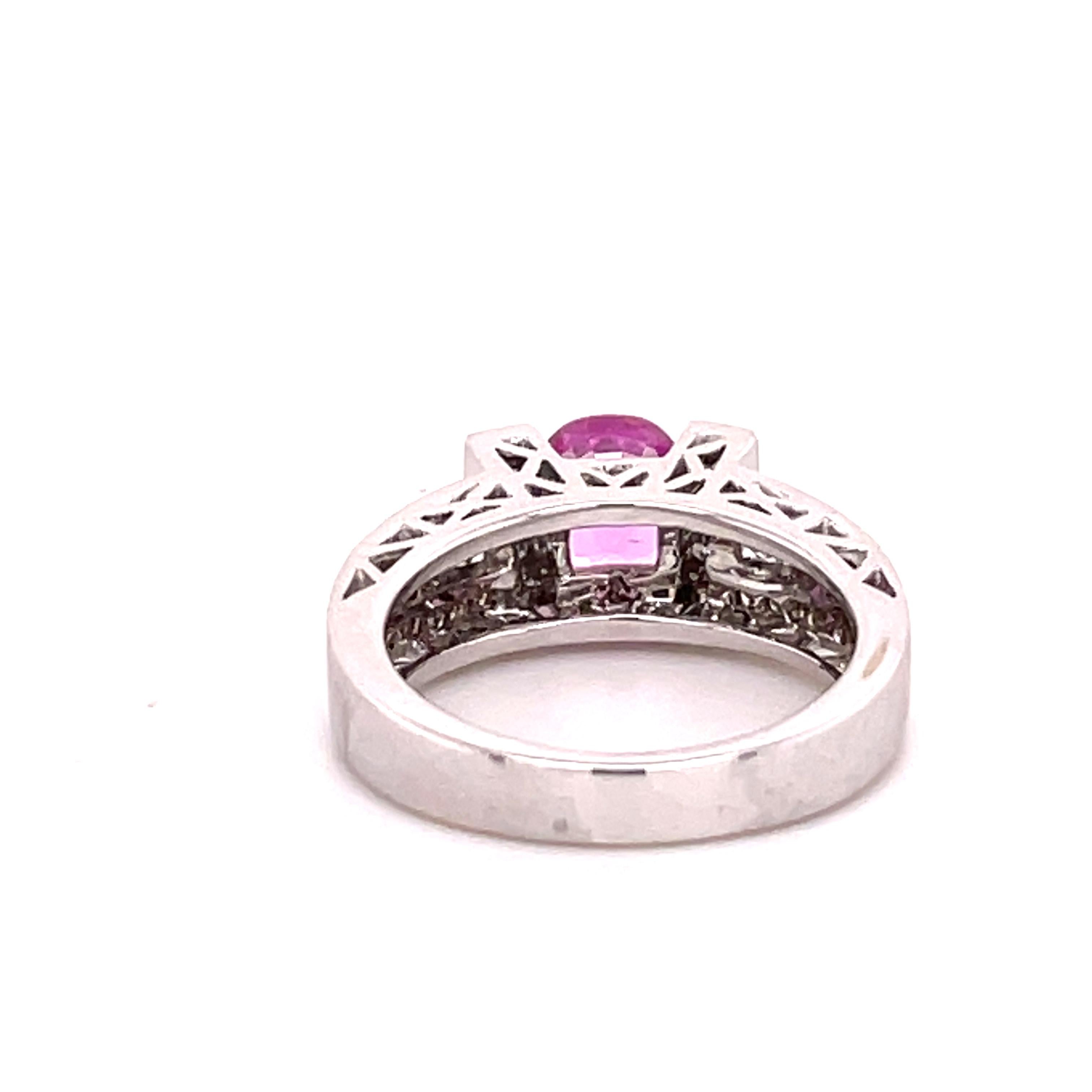 Oval Cut Pink Sapphire 2.09 Carat and Diamond White Gold Ring