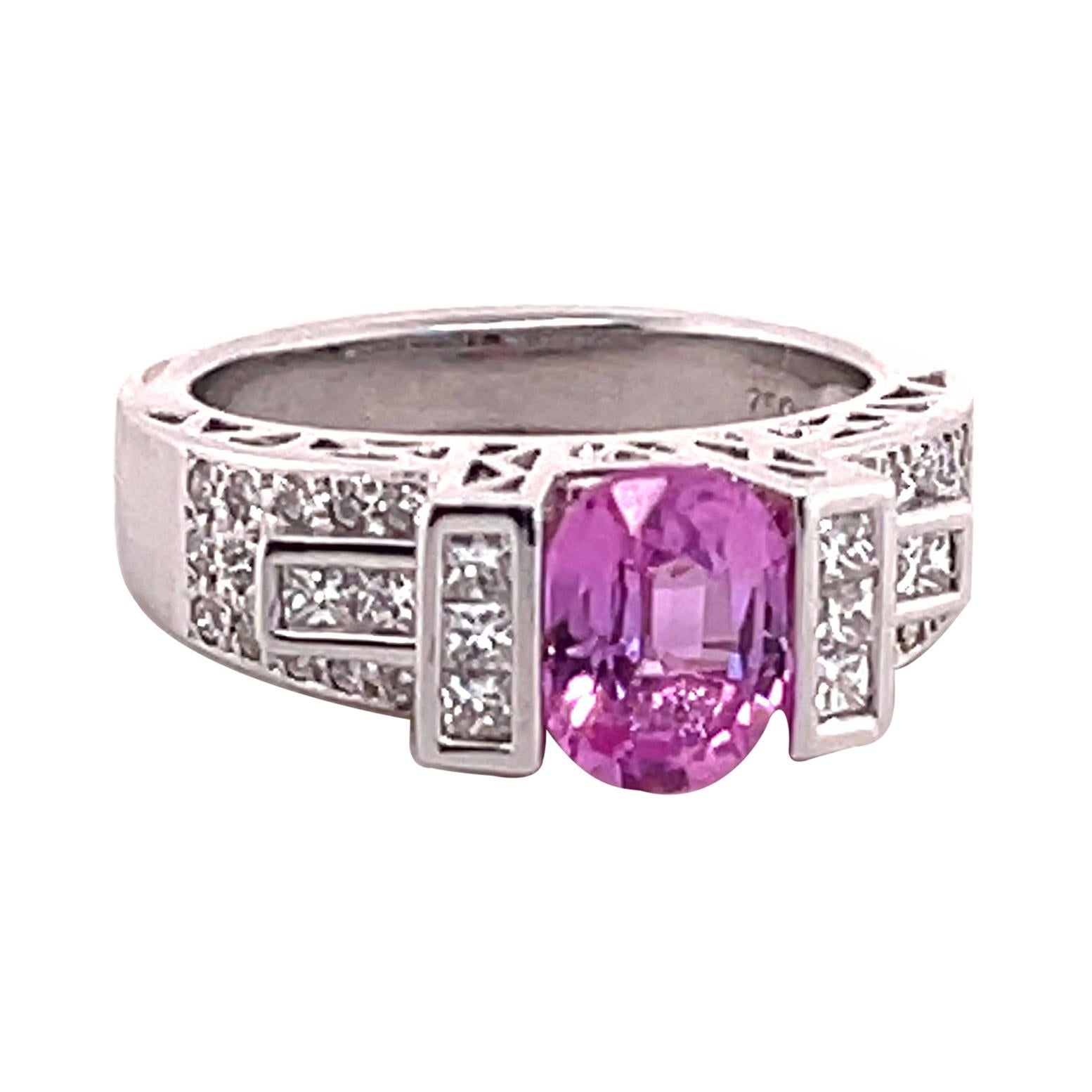 Pink Sapphire 2.09 Carat and Diamond White Gold Ring