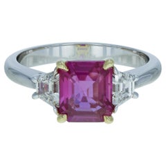 Pink Sapphire 2.61 Carat and Diamond Three-Stone Ring 18 Karat White Gold