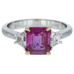 Pink Sapphire 2.61 Carat and Diamond Three-Stone Ring 18 Karat White Gold
