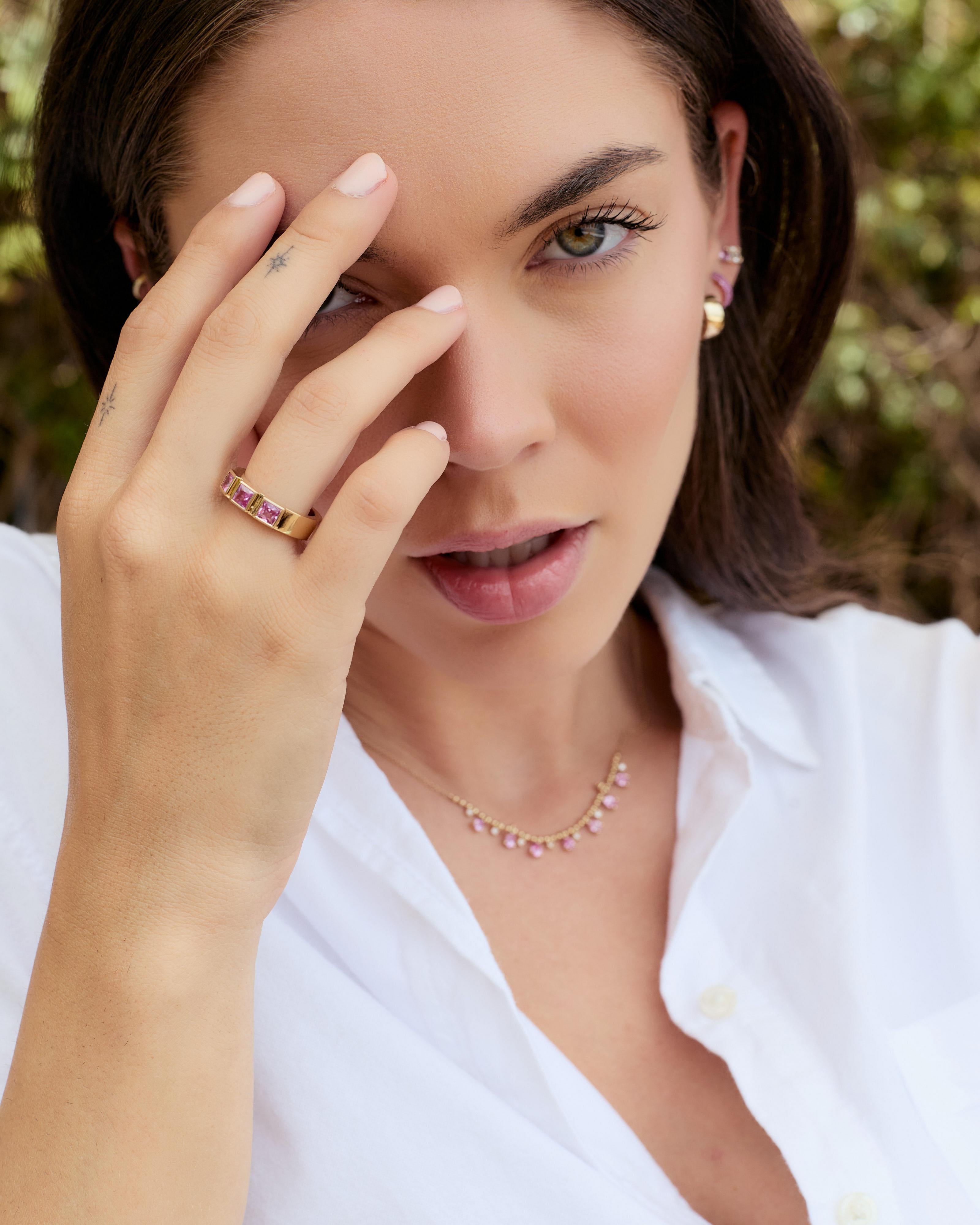 Rosa Saphir 3-Stein-Ring für Damen oder Herren im Angebot