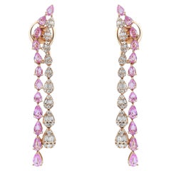 Lange Quasten-Ohrringe 14K Gelbgold mit rosa Saphir 3,03 Gesamtkaratgewicht und Diamant 1,20 Gesamtkaratgewicht