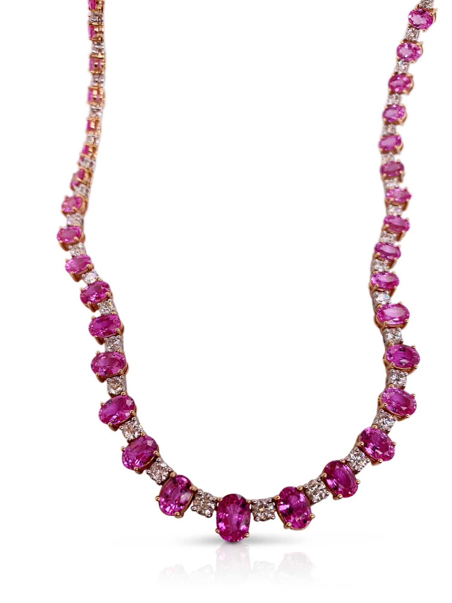 Statement-Halskette mit rosa Saphir 58 Karat und Diamant (Ovalschliff) im Angebot